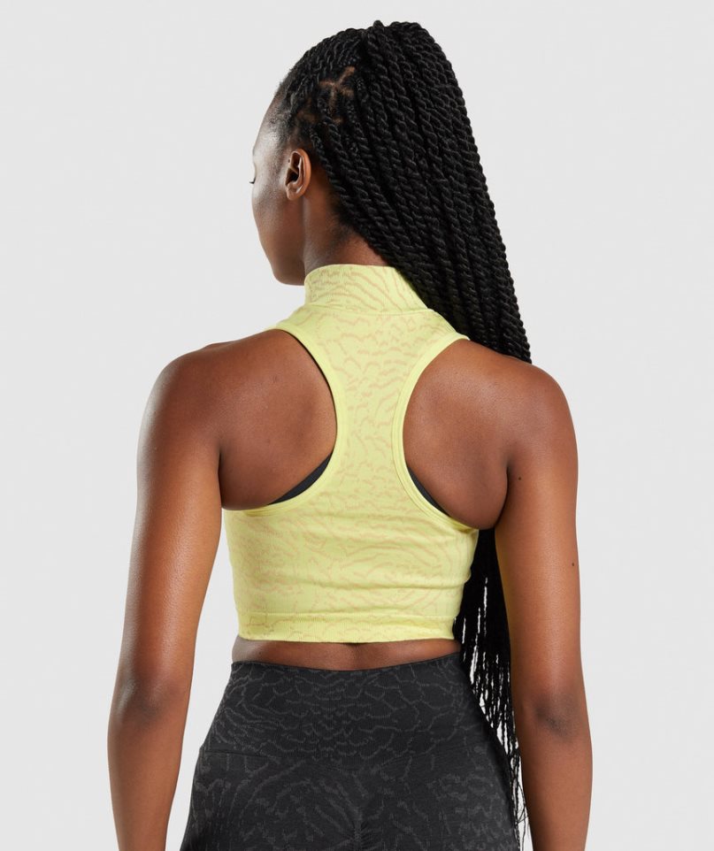 Women's Gymshark Adapt Animal Seamless 1/2 Zip Cropped Tops Yellow | CA 6D5801